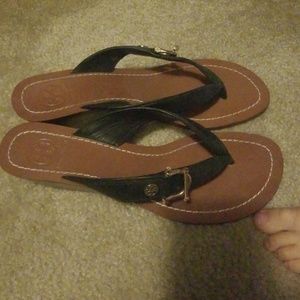 Black Tory Burch wedge flip flops
